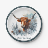 Winter Vibes Texas Longhorn Verjaardag Papieren Bordje (Voorkant)
