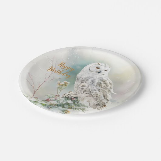 Winter vibes Uil - Verjaardagsfeest - Papieren Bordje (Gekanteld)