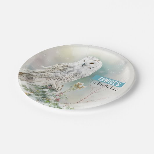 Winter vibes Uil - Verjaardagsfeest - Papieren Bordje (Gekanteld)