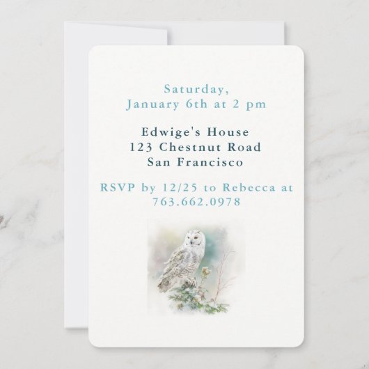 Winter vibes Uil - Verjaardagsuitnodiging Kaart (Achterkant)