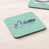 Winter vibes vriendelijke sneeuwman bier onderzetter (Linkerzijde)