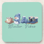 Winter vibes vriendelijke sneeuwman bier onderzetter (Voorkant)