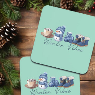 Winter vibes vriendelijke sneeuwman bier onderzetter