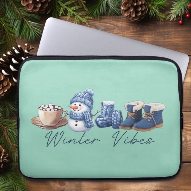 Winter vibes vriendelijke sneeuwman laptop sleeve (Creator heeft geüpload)