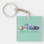 Winter vibes vriendelijke sneeuwman sleutelhanger (voorkant)