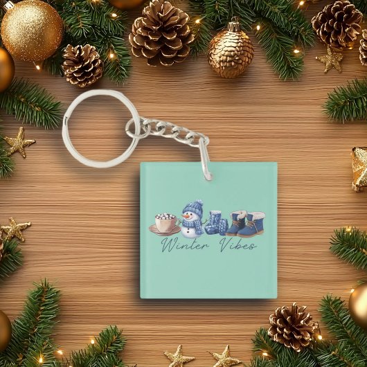 Winter vibes vriendelijke sneeuwman sleutelhanger