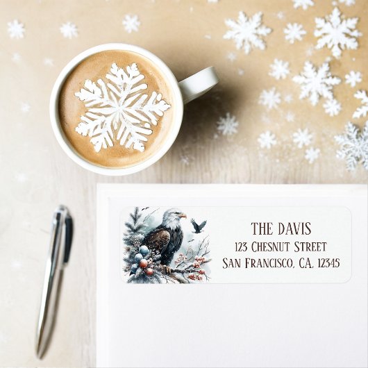Winter Vibes Waterverf Bald Eagle Retouradres Etiket