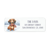 Winter Vibes Waterverf Dachshund - Etiket (Voorkant)