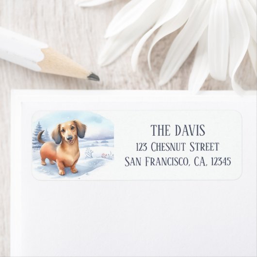 Winter Vibes Waterverf Dachshund - Etiket (Insitu)