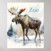 Winter Vibes Waterverf Moose - Kinder Poster (Voorkant)