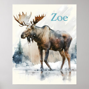 Winter Vibes Waterverf Moose - Kinder Poster
