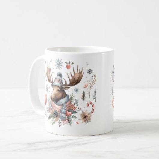 Winter Vibes Waterverf Moose - Koffiemok (Voorkant links)