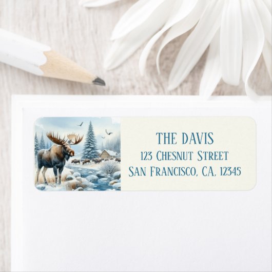 Winter Vibes Waterverf Moose Retouradres Etiket (Insitu)