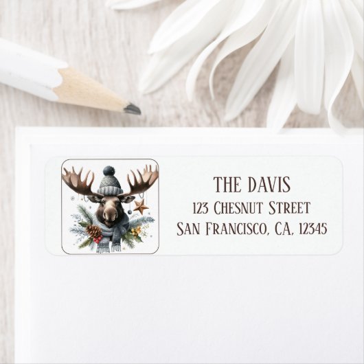 Winter Vibes Waterverf Moose Retouradres Etiket (Insitu)