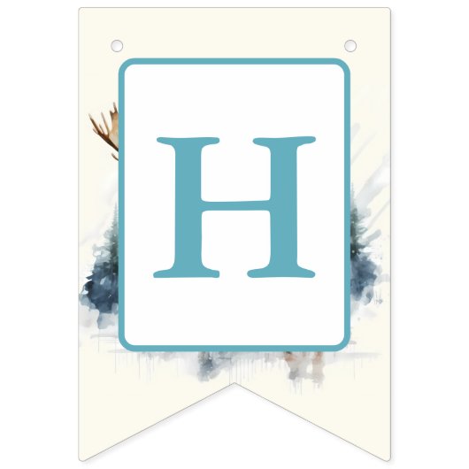 Winter Vibes Waterverf Moose - Verjaardag Vlaggetjes (Tweede vlag)