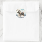Winter Vibes Waterverf Moose - Verjaardagsfeest - Ronde Sticker (Tas)