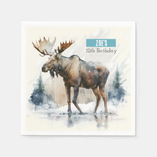 Winter Vibes Waterverf Moose - Verjaardagsfeest - Servet