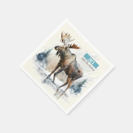 Winter Vibes Waterverf Moose - Verjaardagsfeest - Servet (Hoek)