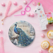 Winter Vibes Waterverf Peacock - Verjaardag Papieren Bordje (Feest)