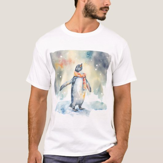 Winter Vibes Waterverf Pinguïn T-shirt (Voorkant)