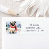 Winter Vibes Waterverf Pug - Retouradres Etiket (Insitu)