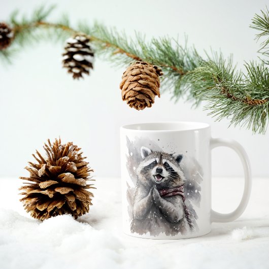 Winter Vibes Waterverf Raccoon Koffiemok