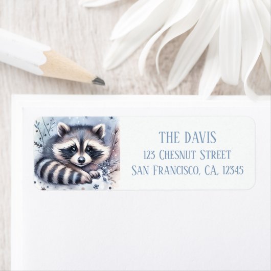 Winter Vibes Waterverf Raccoon Retouradres Etiket (Insitu)