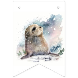 Winter Vibes Waterverf Seal - Verjaardag Vlaggetjes