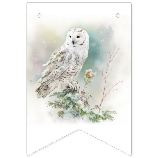 Winter Vibes Waterverf Uil - Verjaardag Vlaggetjes (Eerste vlag)