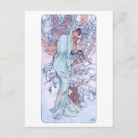 Winter (Vier seizoenen), Alphonse Mucha Briefkaart (Voorkant)