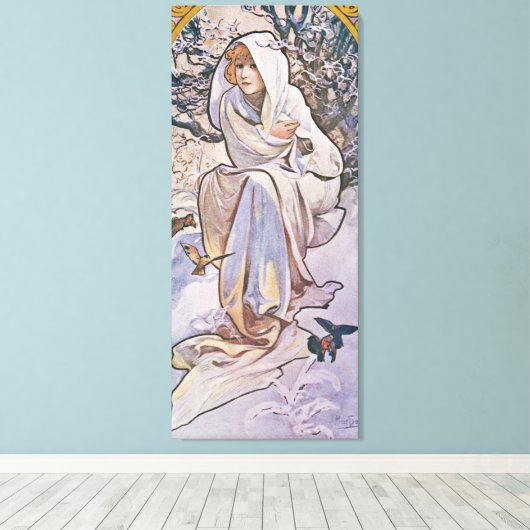 Winter (Vier seizoenen), Alphonse Mucha Canvas Afdruk (Insitu (Houten vloer))