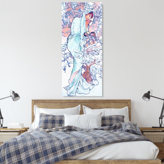 Winter (Vier seizoenen), Alphonse Mucha Canvas Pri Afdruk (Insitu (Slaapkamer))