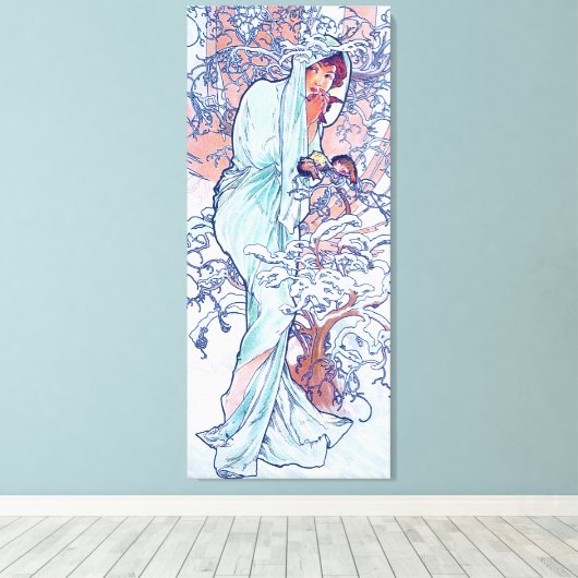 Winter (Vier seizoenen), Alphonse Mucha Canvas Pri Afdruk (Insitu (Houten vloer))