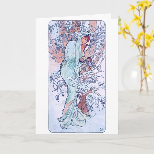 Winter (Vier seizoenen), Alphonse Mucha Kaart (Gele Bloem)