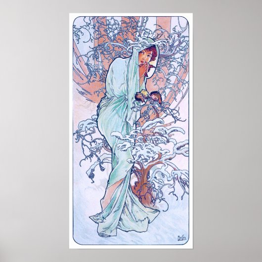 Winter (Vier seizoenen), Alphonse Mucha Poster (Voorkant)