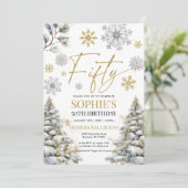 Winter Vijftig Verjaardag Uitnodiging Goud en zilv (Staand voorkant)