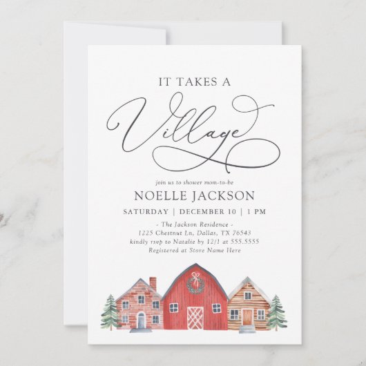 Winter Village Christmas Baby shower Uitnodiging (Voorkant)