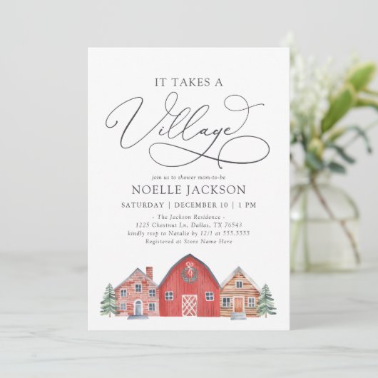 Winter Village Christmas Baby shower Uitnodiging (Staand voorkant)