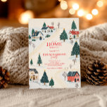 Winter Village Christmas Housewarming Party Kaart<br><div class="desc">Vier je nieuwe huis dit seizoen met deze gezellige Winter Village housewarming uitnodiging. Met een charmante sneeuwdorpse illustratie aan de voorkant en ruimte voor uw evenementdetails,  toont de achterkant een stijlvol pastelgestreept patroon voor een feestelijke touch. Alle tekst is volledig aanpasbaar,  inclusief de bewoordingen en kleuren!</div>