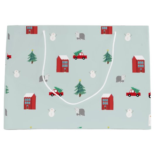 Winter Village Gift Bag - Holiday Gift Idea Groot Cadeauzakje (Voorkant)