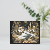 Winter village gold & black design briefkaart (Staand voorkant)