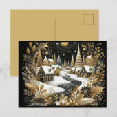 Winter village gold & black design briefkaart (Voorkant / Achterkant)