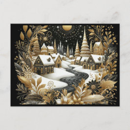 Winter village gold & black design briefkaart