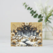 Winter village gold & black design postcard briefkaart (Staand voorkant)
