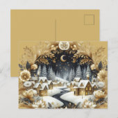 Winter village gold & black design postcard briefkaart (Voorkant / Achterkant)