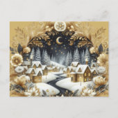 Winter village gold & black design postcard briefkaart (Voorkant)
