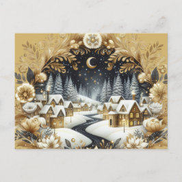 Winter village gold & black design postcard briefkaart