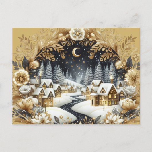 Winter village gold & black design postcard briefkaart (Voorkant)