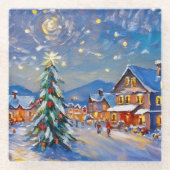 Winter Village Holiday Glazen Onderzetter (Voorkant)