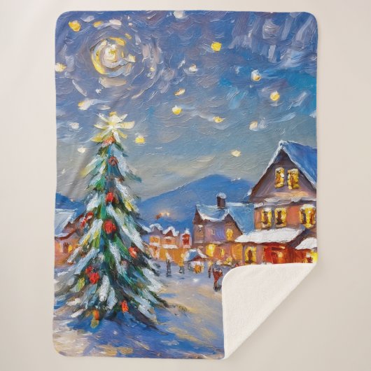 Winter Village Holiday Sherpa Deken (Voorkant)